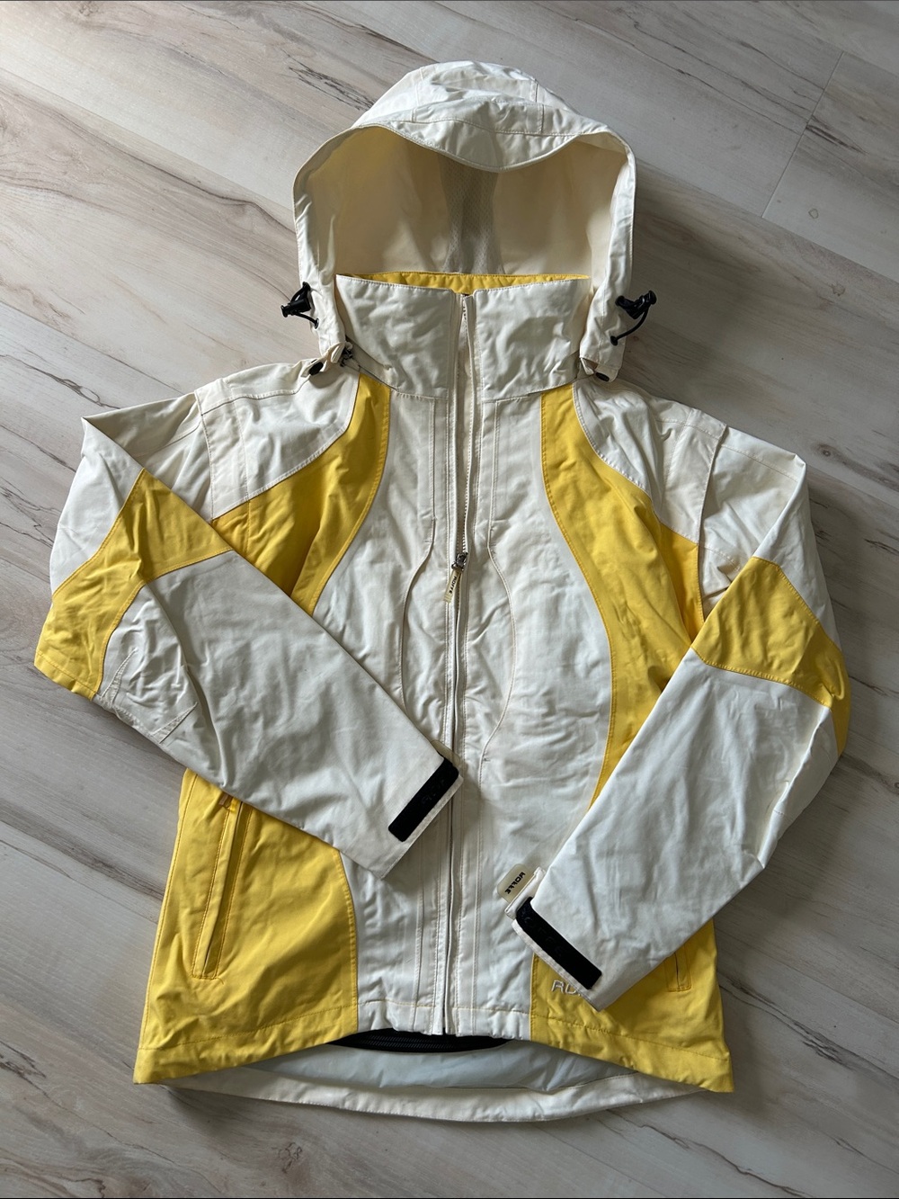 Women's White & Yellow Hooded Ski Jacket